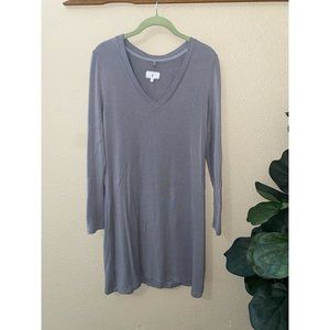 Lou & Grey Long Sleeve Shirt Dress V-neck Gray Cotton Soft Casual Sz Medium